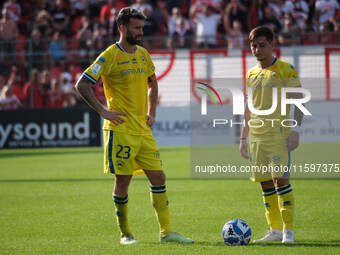 Simone Branca of AS Cittadella 1973 and Claudio Cassano of AS Cittadella 1973 participate in the Italian Serie B soccer championship match b...