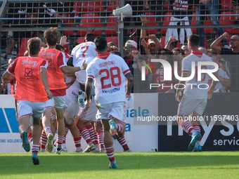 Mantova 1911 celebrates after scoring a goal during the Italian Serie B soccer championship match between Mantova Calcio 1911 and AS Cittade...