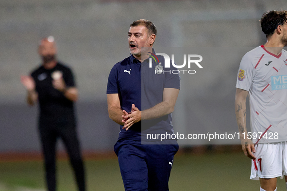 Alessandro Zinnari, head coach of Hamrun Spartans, gestures during the Malta 360 Sports Premier League soccer match between Balzan and Hamru...