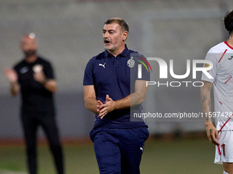 Alessandro Zinnari, head coach of Hamrun Spartans, gestures during the Malta 360 Sports Premier League soccer match between Balzan and Hamru...