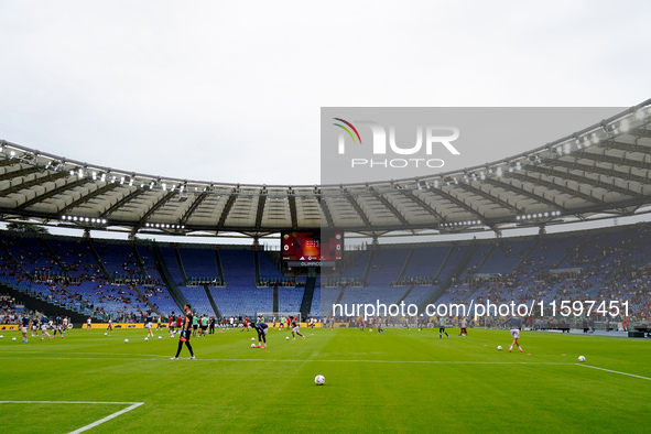 AS Roma fans desert the match for thirty minutes in protest over the sacking of Daniele De Rossiduring the Serie A Enilive match between AS...