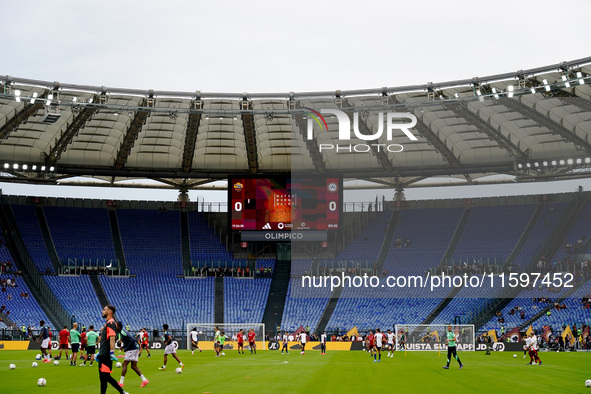 AS Roma fans desert the match for thirty minutes in protest over the sacking of Daniele De Rossiduring the Serie A Enilive match between AS...