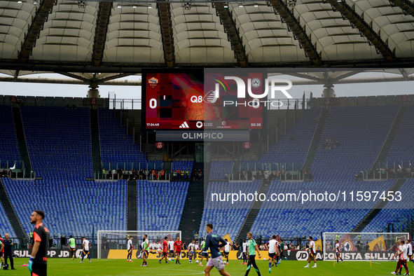 AS Roma fans desert the match for thirty minutes in protest over the sacking of Daniele De Rossiduring the Serie A Enilive match between AS...