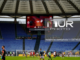 AS Roma fans desert the match for thirty minutes in protest over the sacking of Daniele De Rossiduring the Serie A Enilive match between AS...