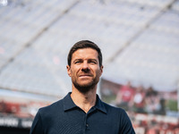 Xabi Alonso, Head Coach of Bayer 04 Leverkusen, looks on prior to the Bundesliga match between Bayer 04 Leverkusen and VfL Wolfsburg at Bay...