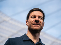 Xabi Alonso, Head Coach of Bayer 04 Leverkusen, looks on prior to the Bundesliga match between Bayer 04 Leverkusen and VfL Wolfsburg at Bay...