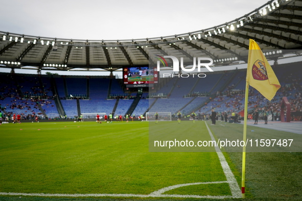 AS Roma fans desert the match for thirty minutes in protest over the sacking of Daniele De Rossi during the Serie A Enilive match between AS...