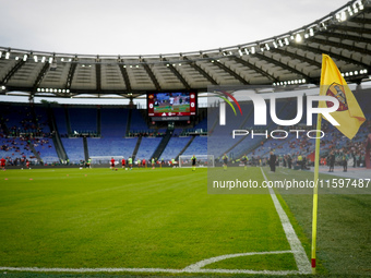 AS Roma fans desert the match for thirty minutes in protest over the sacking of Daniele De Rossi during the Serie A Enilive match between AS...