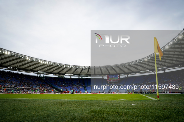 AS Roma fans desert the match for thirty minutes in protest over the sacking of Daniele De Rossi during the Serie A Enilive match between AS...