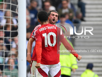 Jota Silva of Nottingham Forest and Morgan Gibbs-White of Nottingham Forest celebrate after Ramon Sosa of Nottingham Forest scores a goal to...