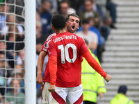 Jota Silva of Nottingham Forest and Morgan Gibbs-White of Nottingham Forest celebrate after Ramon Sosa of Nottingham Forest scores a goal to...