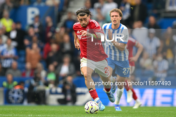 Jota Silva of Nottingham Forest is in action during the Premier League match between Brighton and Hove Albion and Nottingham Forest at the A...