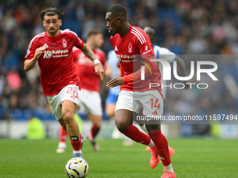 Callum Hudson-Odoi of Nottingham Forest is in action during the Premier League match between Brighton and Hove Albion and Nottingham Forest...