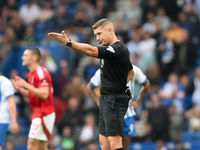 Referee Robert Jones gestures during the Premier League match between Brighton and Hove Albion and Nottingham Forest at the American Express...