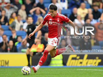 Ramon Sosa of Nottingham Forest is in action during the Premier League match between Brighton and Hove Albion and Nottingham Forest at the A...