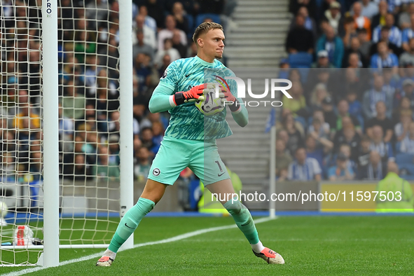 Bart Verbruggen, Brighton goalkeeper, during the Premier League match between Brighton and Hove Albion and Nottingham Forest at the American...