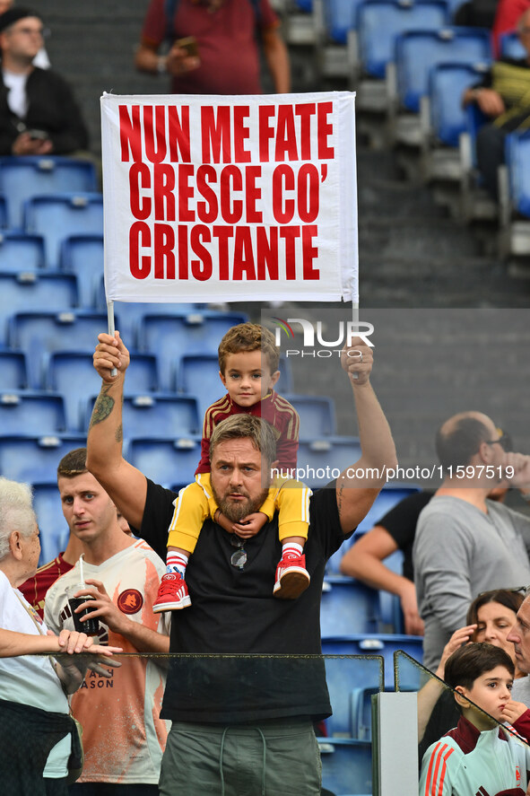 Supporters of A.S. Roma during the 5th day of the Serie A Championship between A.S. Roma and Udinese Calcio at the Olympic Stadium in Rome,...