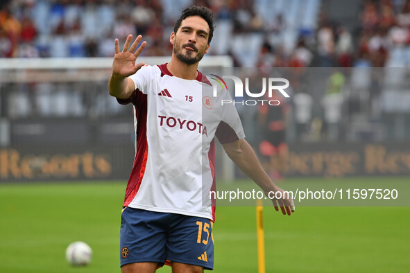 Mats Hummels of A.S. Roma during the 5th day of the Serie A Championship between A.S. Roma and Udinese Calcio at the Olympic Stadium in Rome...