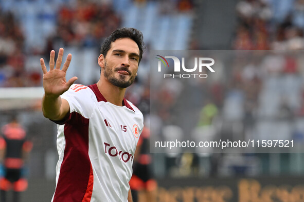 Mats Hummels of A.S. Roma during the 5th day of the Serie A Championship between A.S. Roma and Udinese Calcio at the Olympic Stadium in Rome...