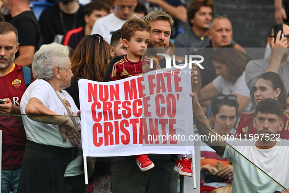 Supporters of A.S. Roma during the 5th day of the Serie A Championship between A.S. Roma and Udinese Calcio at the Olympic Stadium in Rome,...