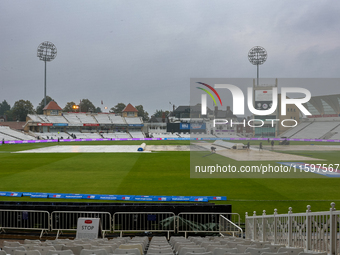 A general view of the ground with the covers on is taken when the match is abandoned without play during the Metro Bank One Day Cup match be...