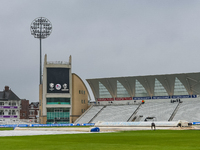 A general view of the ground with the covers on is taken when the match is abandoned without play during the Metro Bank One Day Cup match be...