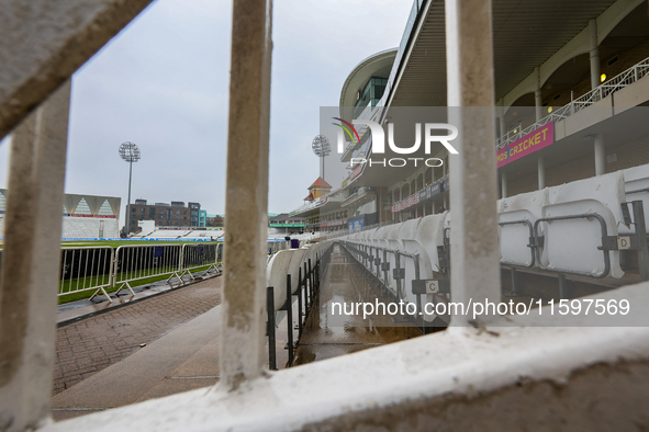 A general view shows the match abandoned without play during the Metro Bank One Day Cup match between Somerset and Glamorgan County Cricket...