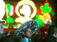 A person wears a Mariachi hat during the Maraton de Mariachis de la Ciudad de Mexico at Zocalo main square, which aims to promote and dissem...