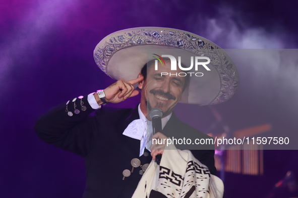 Rafael Jorge Negrete performs during the Maraton de Mariachis de la Ciudad de Mexico at Zocalo main square, which aims to promote and dissem...