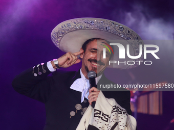 Rafael Jorge Negrete performs during the Maraton de Mariachis de la Ciudad de Mexico at Zocalo main square, which aims to promote and dissem...