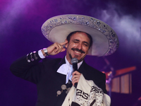 Rafael Jorge Negrete performs during the Maraton de Mariachis de la Ciudad de Mexico at Zocalo main square, which aims to promote and dissem...