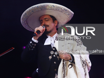 Rafael Jorge Negrete performs during the Maraton de Mariachis de la Ciudad de Mexico at Zocalo main square, which aims to promote and dissem...