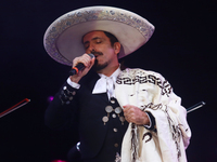 Rafael Jorge Negrete performs during the Maraton de Mariachis de la Ciudad de Mexico at Zocalo main square, which aims to promote and dissem...