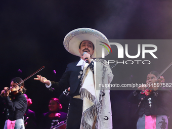 Rafael Jorge Negrete performs during the Maraton de Mariachis de la Ciudad de Mexico at Zocalo main square, which aims to promote and dissem...