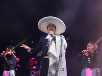 Rafael Jorge Negrete performs during the Maraton de Mariachis de la Ciudad de Mexico at Zocalo main square, which aims to promote and dissem...