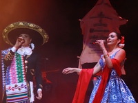 Valeria Cuevas with the Mariachi Real de la Montana performs during the Maraton de Mariachis de la Ciudad de Mexico at Zocalo main square, w...