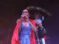 Valeria Cuevas with the Mariachi Real de la Montana performs during the Maraton de Mariachis de la Ciudad de Mexico at Zocalo main square, w...