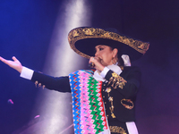 Aida Cuevas with the Mariachi Real de la Montana performs during the Maraton de Mariachis de la Ciudad de Mexico at Zocalo main square, whos...