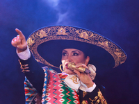 Aida Cuevas with the Mariachi Real de la Montana performs during the Maraton de Mariachis de la Ciudad de Mexico at Zocalo main square, whos...