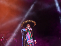 Aida Cuevas with the Mariachi Real de la Montana performs during the Maraton de Mariachis de la Ciudad de Mexico at Zocalo main square, whos...