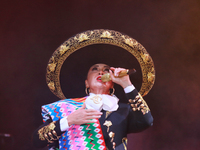 Aida Cuevas with the Mariachi Real de la Montana performs during the Maraton de Mariachis de la Ciudad de Mexico at Zocalo main square, whos...