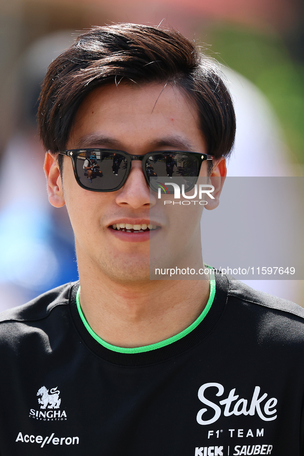 Zhou Guanyu of China and Stake F1 Team Kick Sauber arrives ahead of the F1 Grand Prix of Singapore at Marina Bay Street Circuit in Singapore...