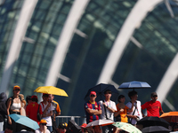 Fans watch ahead of the F1 Grand Prix of Singapore at Marina Bay Street Circuit in Singapore, Singapore, on September 22, 2024. (