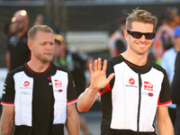 Nico Hulkenberg of Germany and MoneyGram Haas F1 Team participates in the drivers' parade ahead of the F1 Grand Prix of Singapore at Marina...