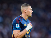 Artem Dovbyk of AS Roma celebrates after scoring first goal during the Serie A Enilive match between AS Roma and Udinese Calcio at Stadio Ol...