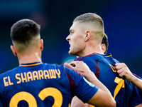 Artem Dovbyk of AS Roma celebrates after scoring first goal during the Serie A Enilive match between AS Roma and Udinese Calcio at Stadio Ol...