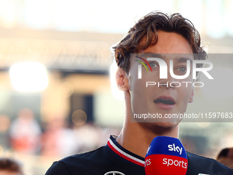 George Russell of the United Kingdom and Mercedes-AMG Petronas F1 Team participates in the drivers' parade ahead of the F1 Grand Prix of Sin...