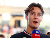 George Russell of the United Kingdom and Mercedes-AMG Petronas F1 Team participates in the drivers' parade ahead of the F1 Grand Prix of Sin...