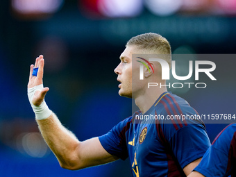 Artem Dovbyk of AS Roma celebrates after scoring first goal during the Serie A Enilive match between AS Roma and Udinese Calcio at Stadio Ol...