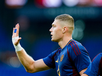 Artem Dovbyk of AS Roma celebrates after scoring first goal during the Serie A Enilive match between AS Roma and Udinese Calcio at Stadio Ol...